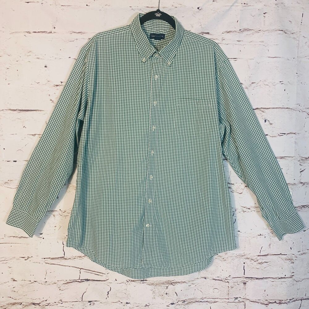 Lands' End Green Gingham Button Down Shirt Size 17.5 36 Classic Fit XL Preppy